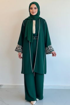 طقم مغربي3 قطع مناسب لكل المواسم  (زمرد)