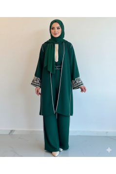 طقم مغربي3 قطع مناسب لكل المواسم  (زمرد)