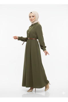 فستان هيا العملي الصيفي اللون الزيتي 