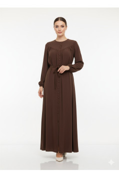  فستان عالية الصيفي العملي مع أزرار – بني