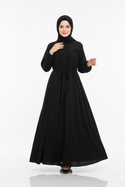 فستان عالية الصيفي العملي مع أزرار – اسود فستان عالية الصيفي العملي مع أزرار – اسود