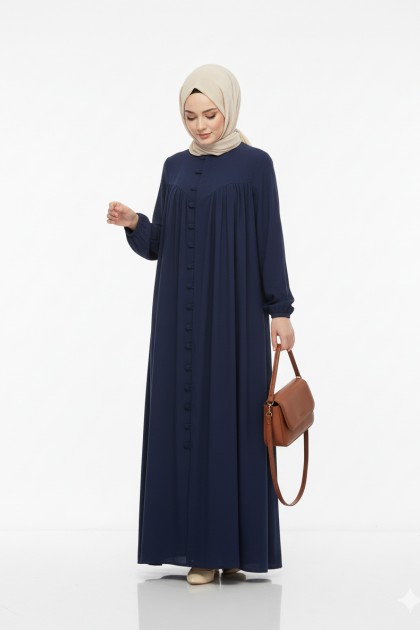 فستان عالية الصيفي العملي مع أزرار – كحلي فستان عالية الصيفي العملي مع أزرار – كحلي