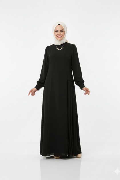 فستان لارا بكسرات جانبية (أسود) 2026