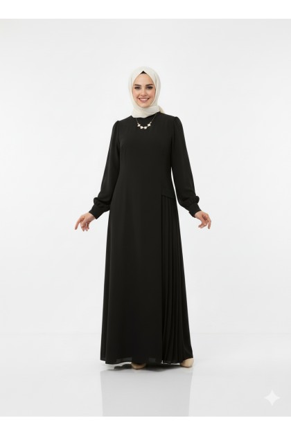 فستان لارا بكسرات جانبية (أسود) 2026