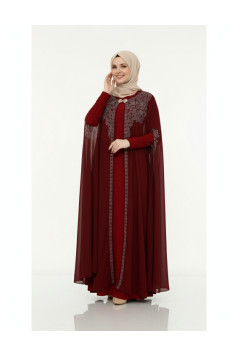 طقم قطعتين مطرز يحتوي على تطريز لون خمري T1004