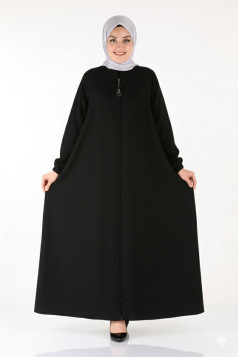 عباية اسلامية بتصميم عملي واكمام مزمومه (أسود) 1327