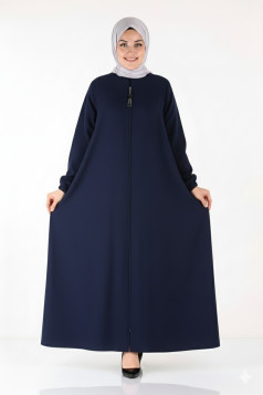 عباية اسلامية بتصميم عملي واكمام مزمومه (كحلي) 1327