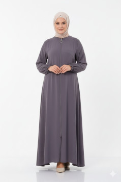 عباية اسلامية بتصميم عملي واكمام مزمومه (رمادي) 1327