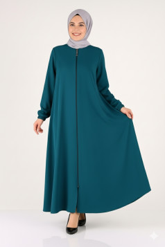 عباية اسلامية بتصميم عملي واكمام مزمومه (بترولي) 1327