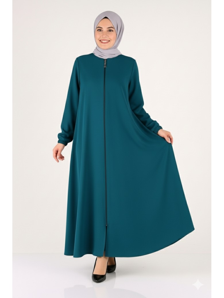 عباية اسلامية بتصميم عملي واكمام مزمومه (بترولي) 1327