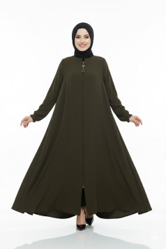 عباية اسلامية بتصميم عملي واكمام مزمومه (زيتي) 1327