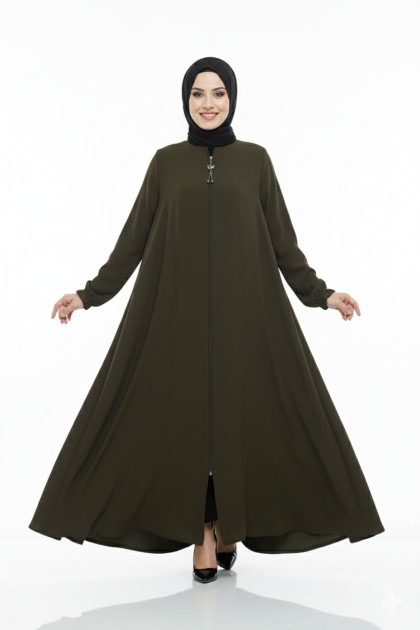 عباية اسلامية بتصميم عملي واكمام مزمومه (زيتي) 1327