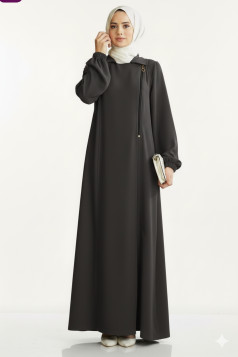 عباية لين بتصميم مميز بأكمام مزمومة وسحاب جانبي (فضي) 1376