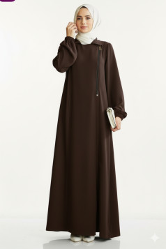 عباية لين بتصميم مميز بأكمام مزمومة وسحاب جانبي (بني)1376