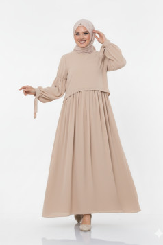 فستان واسع بأكمام مربوطة (بيج) 1430