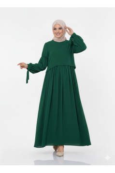 فستان واسع بأكمام مربوطة (زمرد) 1430
