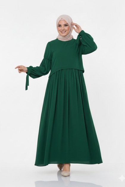 فستان واسع بأكمام مربوطة (زمرد) 1430