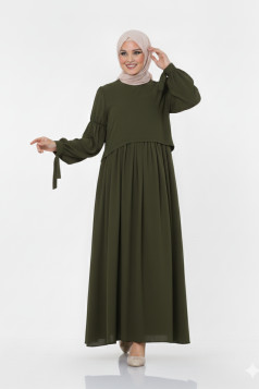 فستان واسع بأكمام مربوطة (زيتي) 1430