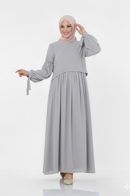 فستان واسع بأكمام مربوطة (رمادي) 1430