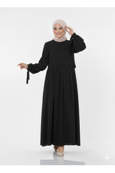 فستان واسع بأكمام مربوطة (اسود) 1430