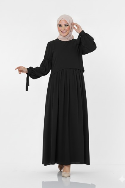 فستان واسع بأكمام مربوطة (اسود) 1430