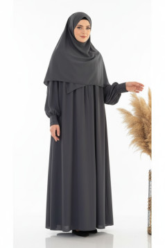 عباية ريم الفضفاضة زم على الصدر نصف دائرة رمادي 1424