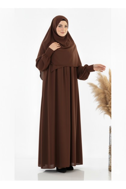 عباية ريم الفضفاضة زم على الصدر نصف دائرة بني غامق 1424