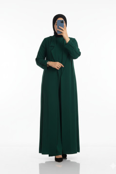 طقم ماسة قطعتين فستان وجاكيت طويل أنيق (زيتي) 3034