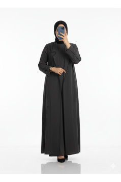طقم ماسة قطعتين فستان وجاكيت طويل أنيق (رمادي) 3034