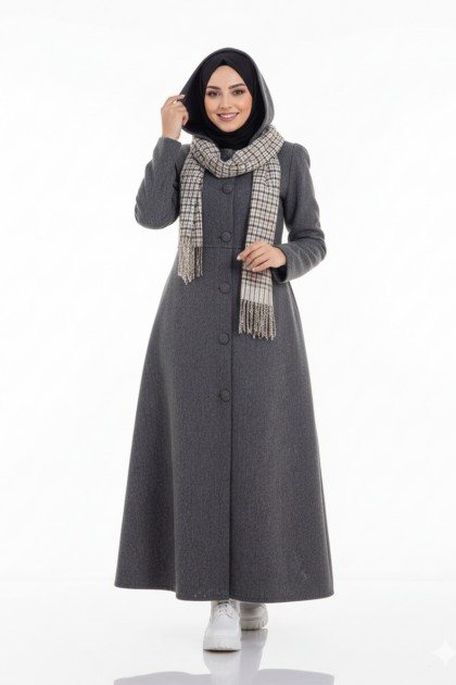 جلباب شتوي جوخ بتصميم أنيق (رمادي) 1488