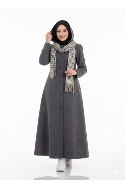 جلباب شتوي جوخ بتصميم أنيق (رمادي) 1488