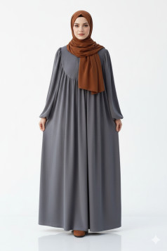 عباية هديل بأزرار وحزام (رمادي) 0005