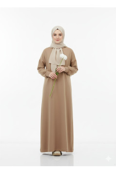 فستان للمحجبات مع حجاب لون بيج