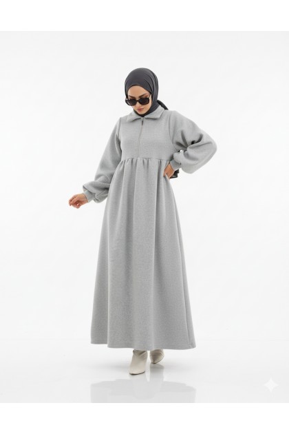 فستان سيما بسحاب بتصميم أنيق وعملي (رمادي) 1503