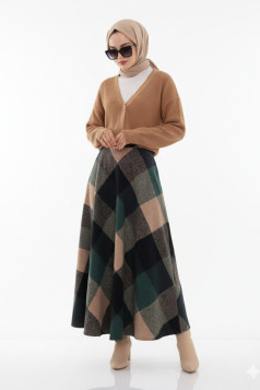 تنورة جوخ ميدي كاروهات (زيتي) 3041