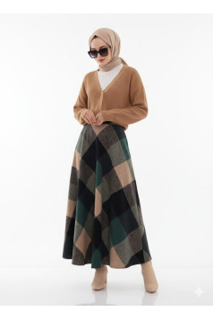 تنورة جوخ ميدي كاروهات (زيتي) 3041