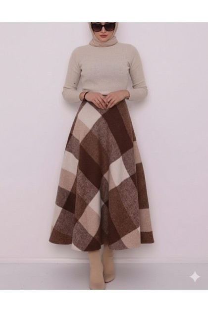 تنورة جوخ ميدي كاروهات (بني) 3041