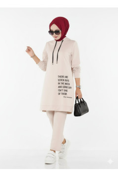 طقم قطعتين بلوزة بكابيشون وبنطلون (بيج) 1505