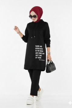 طقم قطعتين بلوزة بكابيشون وبنطلون (اسود) 1505