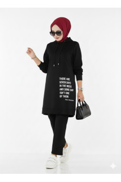 طقم قطعتين بلوزة بكابيشون وبنطلون (اسود) 1505