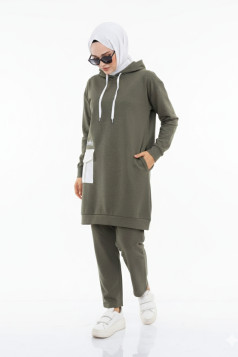 طقم قطعتين بلوزة بكابيشون وبنطلون (هاكي) 1499