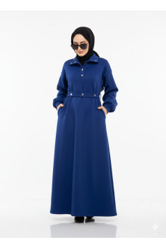 فستان كلوش بياقة مميزة وحزام خصر (ازرق) 1504