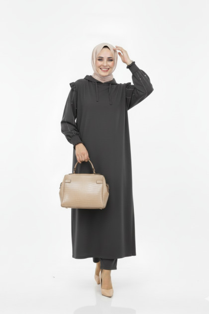 طقم بانة قطعتين تونيك طويل وبنطلون (رمادي) 1500