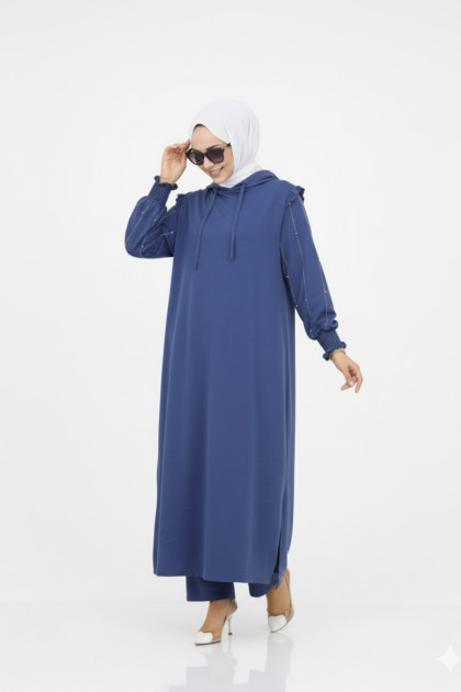 طقم بانة قطعتين تونيك طويل وبنطلون (كحلي) 1500