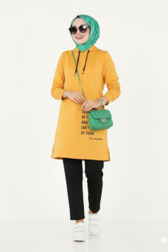 طقم قطعتين بلوزة بكابيشون وبنطلون (أصفر) 1505