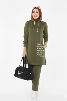 طقم قطعتين بلوزة بكابيشون وبنطلون (هاكي) 1505