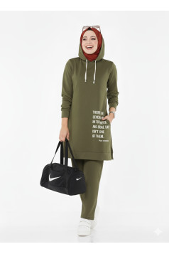 طقم قطعتين بلوزة بكابيشون وبنطلون (هاكي) 1505