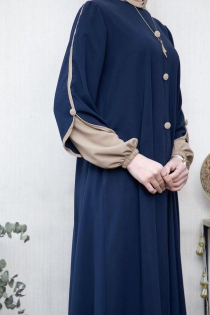 عباية هناء الفضفاضة بتصميم أكمام مميز (كحلي)