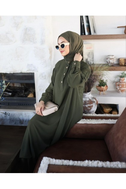 طقم نيللي تونيك طويل بأزرار وبنطلون واسع (هاكي) 4083