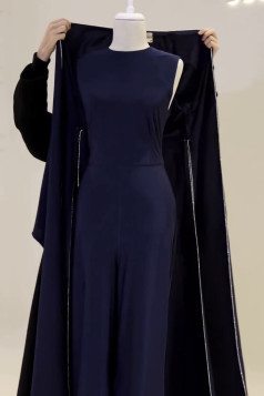 طقم عباية مع جمبسوت فاخر (كحلي) 4094